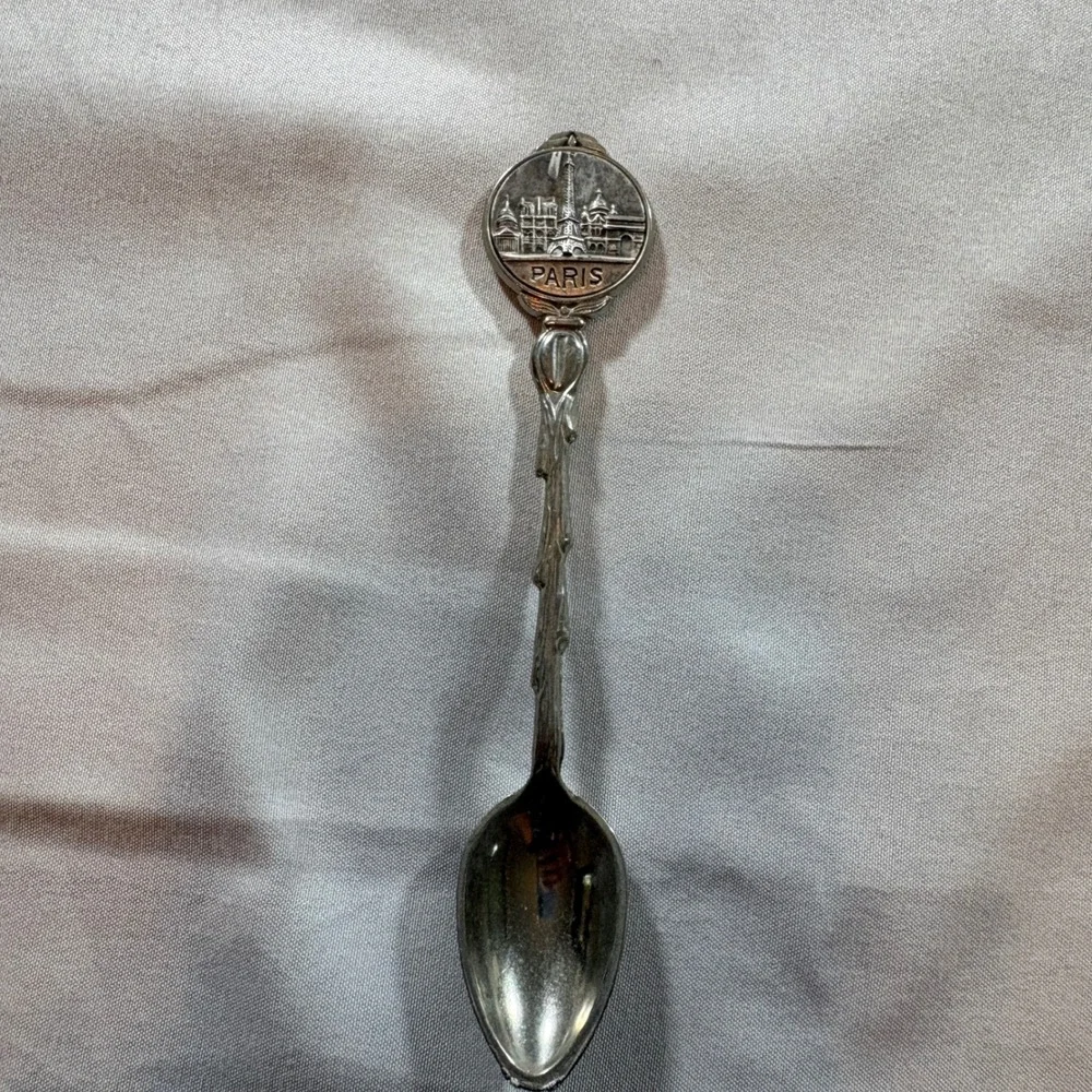 Vintage Paris Eiffel Tower Souvenir Spoon Silver Tone Metal Travel Collectible
